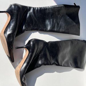 Jimmy Choo up to the knee black leather heeled boots